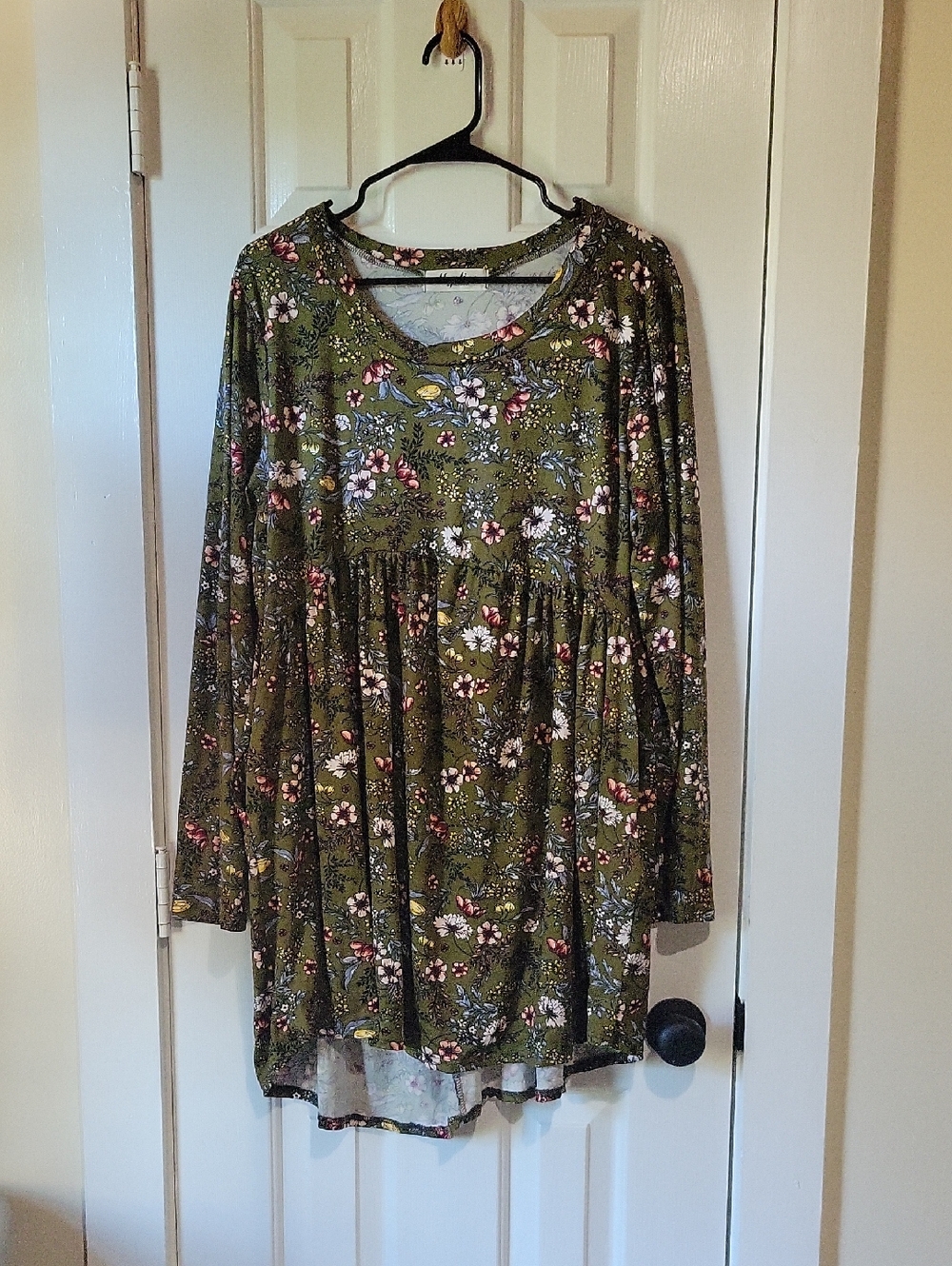Haptics Olive Green Floral Babydoll Tunic Dress With POCKETS!